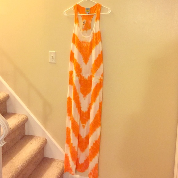 C&C White and Orange Maxi Dress New with Tags