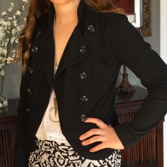 Wet Seal Black Knit Blazer W/ 🌼 Print Buttons