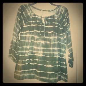 Dark green & white top.