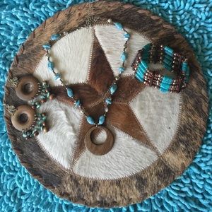 Turquoise and Brown 4 Piece Jewelry Set