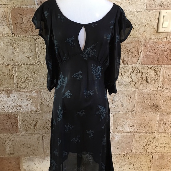 Navy sheer dress with hummingbirds