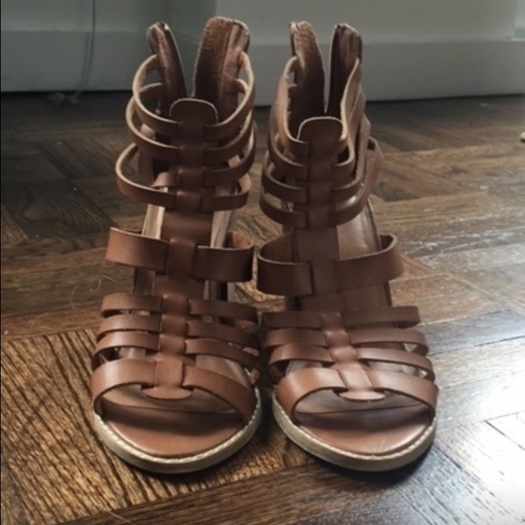 Brown heeled strappy sandals
