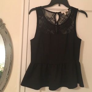 Black Peplum Lace Tank Top