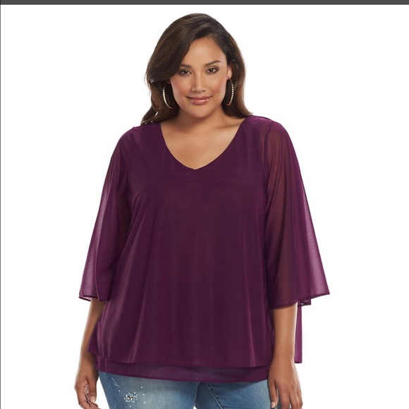 Jennifer Lopez Tops - 🆕 Jennifer Lopez Flyaway Plum Chiffon Top-3X