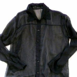 Sheer black embroidered blouse, elegant