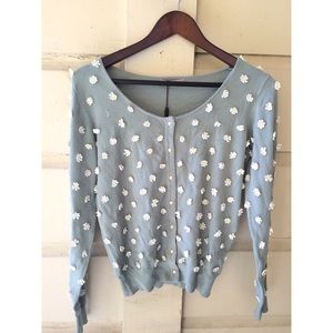 Floral sea foam pearl cardigan