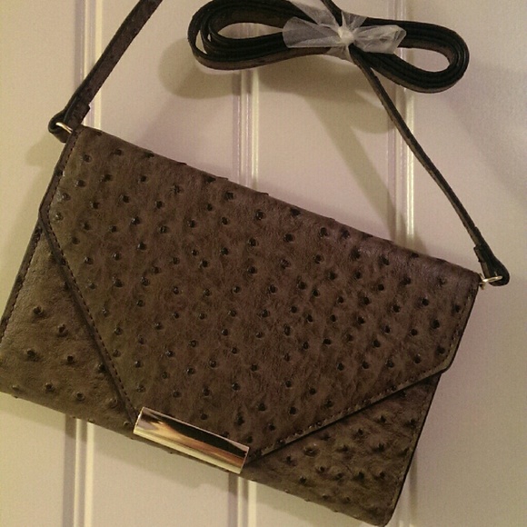 Black/gray ostrich skin clutch