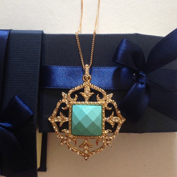 💎Gold pendant turquoise blue gold diamond chain