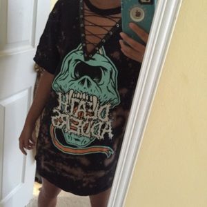 Handmade distressed lace up tshirt