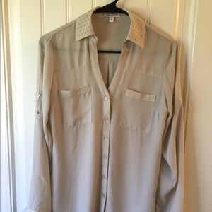 Express Portofino Shirt - Light Gray w Gold Accent