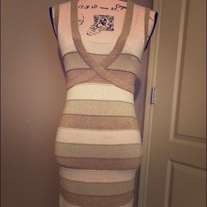 Gold/off-white stripe dress