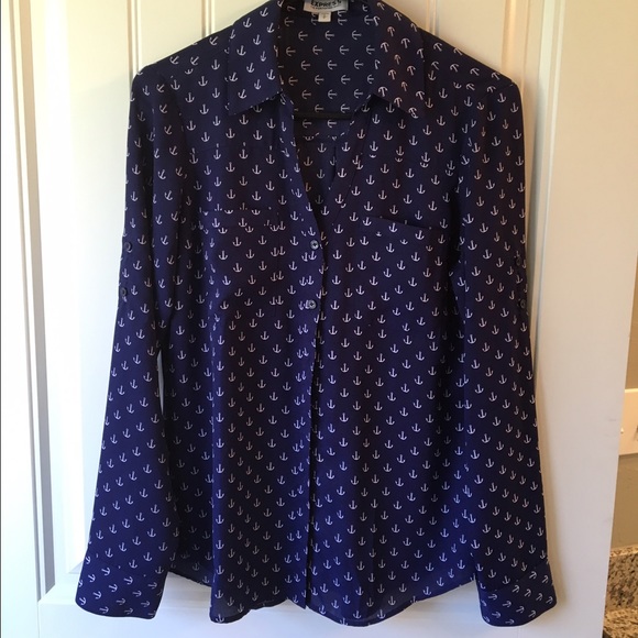 Express Portofino Shirt - Blue with White Anchors