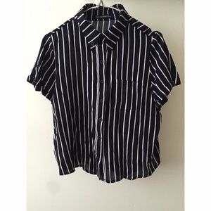 Navy striped short sleeve button down