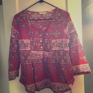 Red printed peasant top