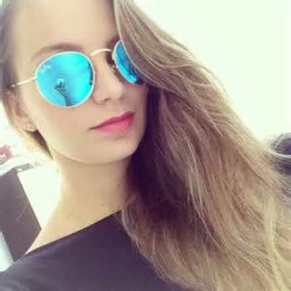 Authentic Ray Ban Round Polarized Matte Gold/Blue
