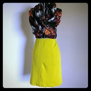 Ann Taylor Chartreuse Lined Pencil Skirt