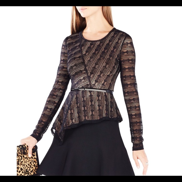 BCBGMaxAzria Women's Black Asymmetric Lace Top