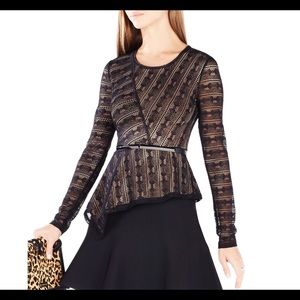 BCBGMaxAzria Women's Black Asymmetric Lace Top