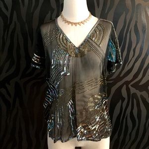 Vintage 1980s Argenti Pure Silk Sequin Top