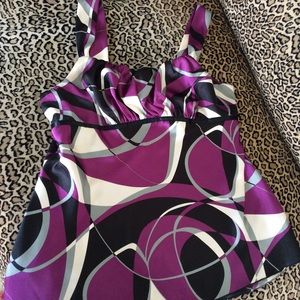 ➡️ REDUCED! PURPLE/BLACK/WHITE SILKY SEXY TOP