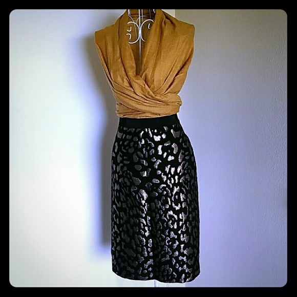 Ann Taylor Gold & Black Leopard Print Pencil Skirt