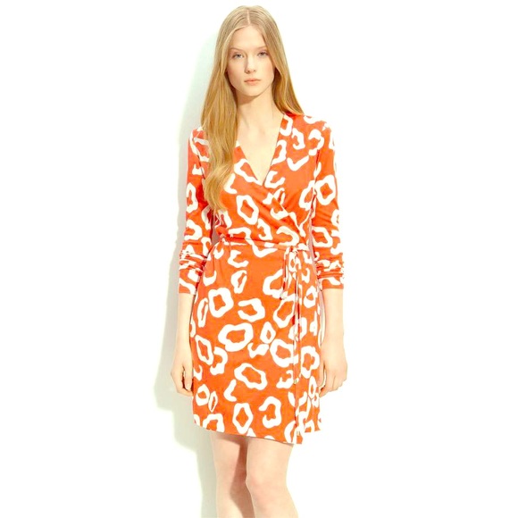 Diane von furstenberg wrap dress orange 100% silk
