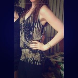 Plunging animal print tunic