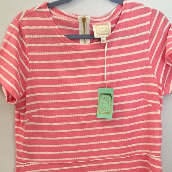 SAIL TO SABLE FIT & FLARE DRESS IN PINK/ WHITE - Picture 2 of 4