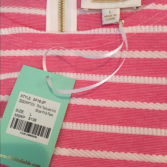 SAIL TO SABLE FIT & FLARE DRESS IN PINK/ WHITE - Picture 4 of 4