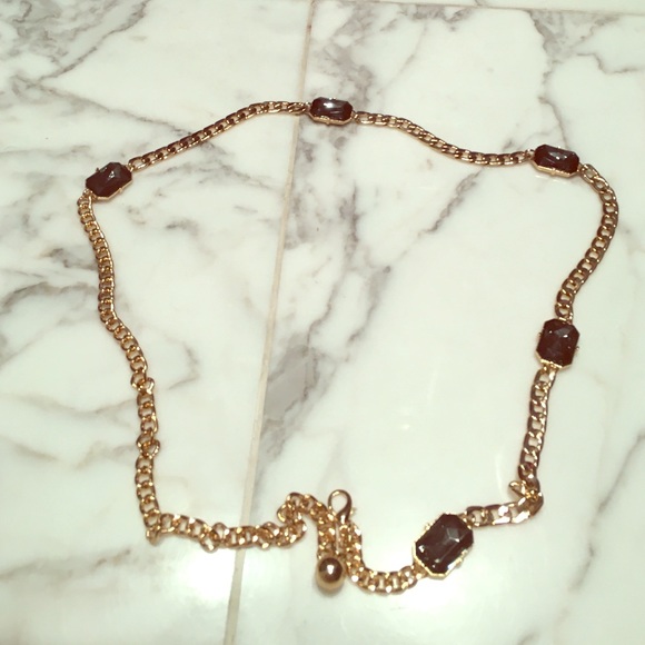 Adjustable Gold Chain Belt with Dark Stones main image 4