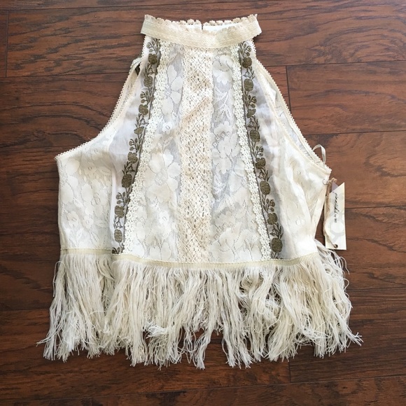 Gimmicks by BKE lace & fringe high neck tank.