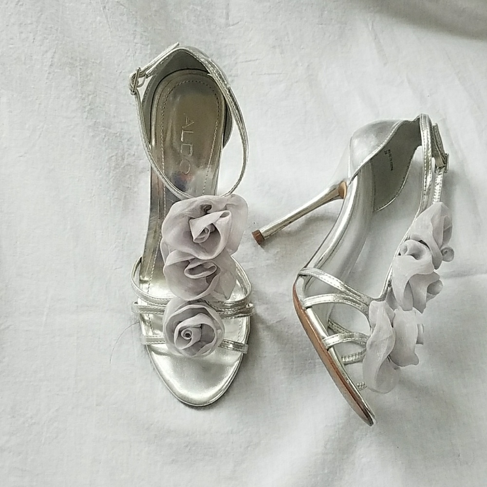 Aldo Silver Floral Sandals