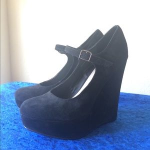 Suede Mary Jane Platform Wedges