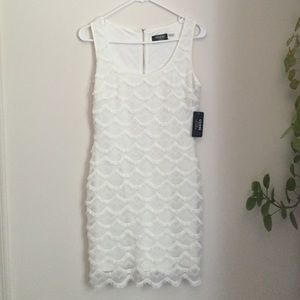 Guess Ivory Scalloped Shift Dress