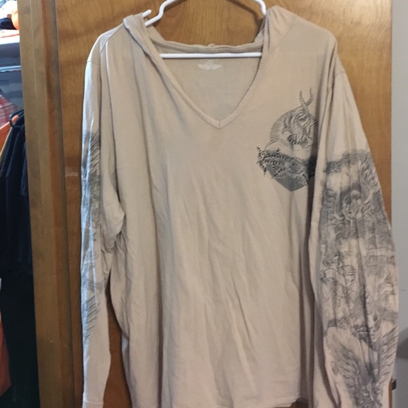 Tan long sleeve tattoo hooded top