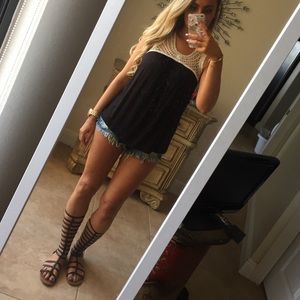 Black and cream crochet tank top