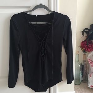 Black lace up bodysuit