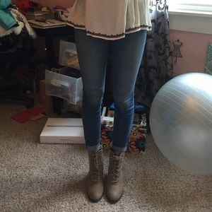 Wedged booties with knit top