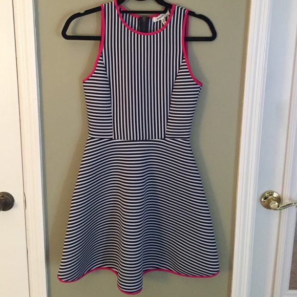 Navy stripe with hot pink piping dress