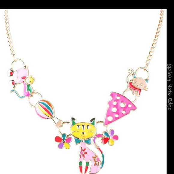 Cat enamel alloy pendant necklace