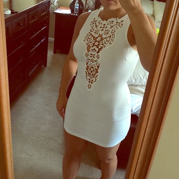 White cocktail dress with open lace in front