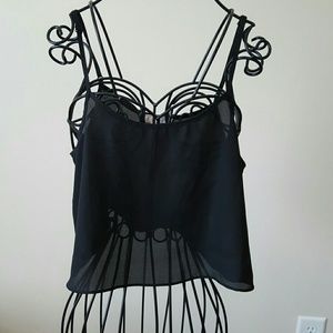 TCEC Sheer Black Crop Top Size Small