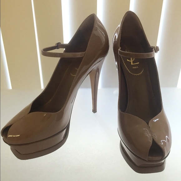 YSL Tribute Dark Nude Peeptoe Maryjane Heels