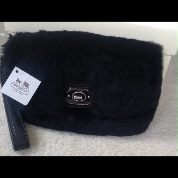 Coach black rabbit fur wristlet