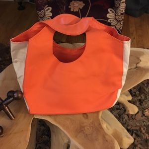Orange and tan canvas bag