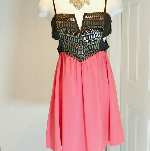 Unique Open Sided Metal Embellished Skater Dress
