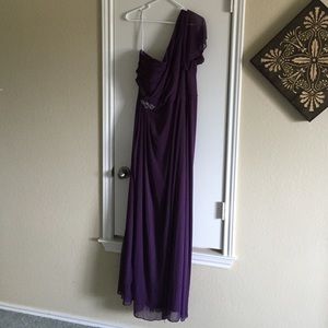 Asymmetrical neck beaded dress with side slit