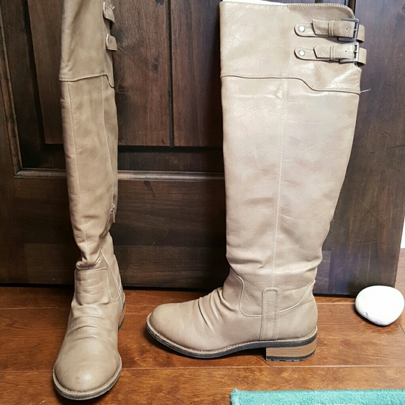 Over knee tan faux leather boot