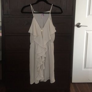 Francesca's white zipper front ruffle detail dress