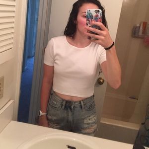 Topshop white ribbed short sleeve crop top